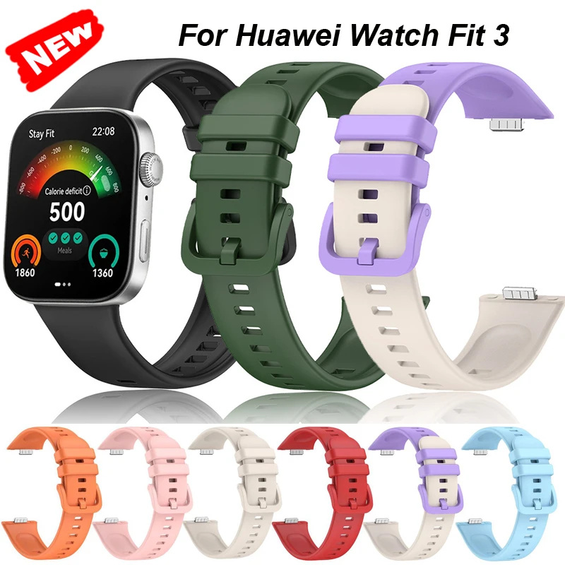 Correa de reloj de silicona para Huawei Watch Fit 3, Correa impermeable, pulsera de repuesto para Huawei Watch Fit 3, correa de reloj deportivo