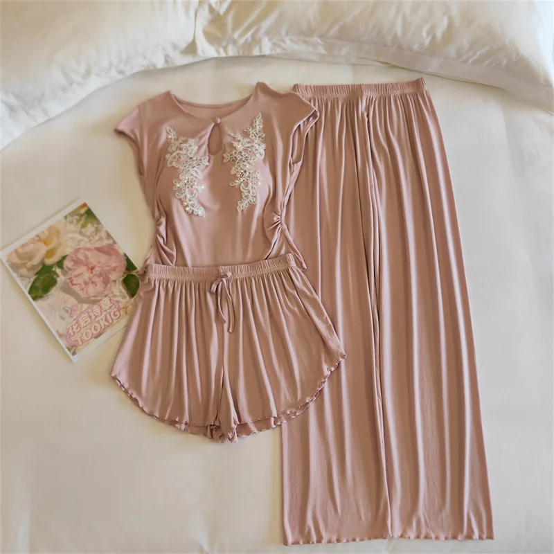 

Пижамные комплекты из 3 предметов из модала, женский мягкий женский костюм из модала, летняя пижама без рукавов, комплект одежды для сна, домашняя одежда, домашняя одежда