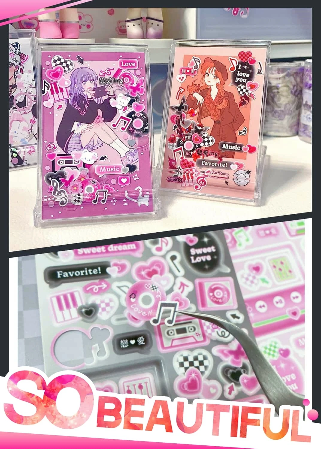 Korean Style Sticker Set For Kpop Photocards, Journaling & Toploader Deco - Premium Quality - Cute Ribbon Star Dialog Box & More