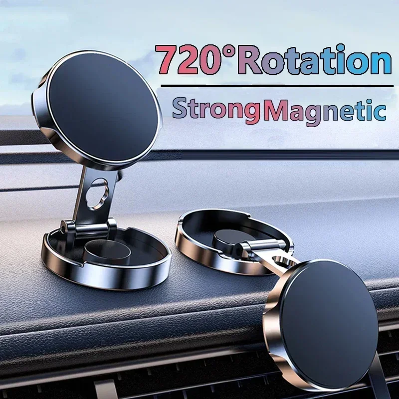 VIKEFON Car Mobile Phone Stand Strong Magnetic Car Holder 720° Foldable Round Bracket Support for Universal Phones Mount Holders