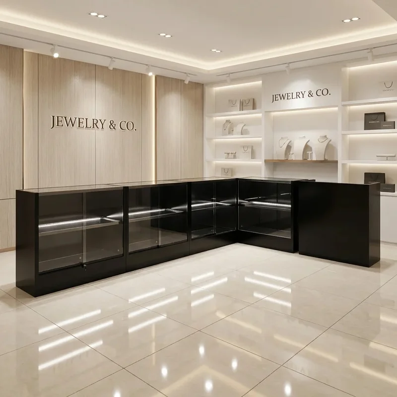 custom.Custom Luxury White Stainless Steel Glass Display Showcase LED Lighting Eco-Friendly Recyclable Modern Jewelry Retail Cab