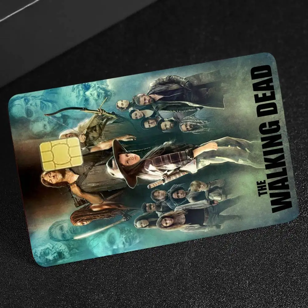 The Walking Dead Anime Spend or Save Funny Shell On Off رفيع للغاية بدون تبهت ملصق غطاء جلدي لبطاقة الائتمان الخصمية