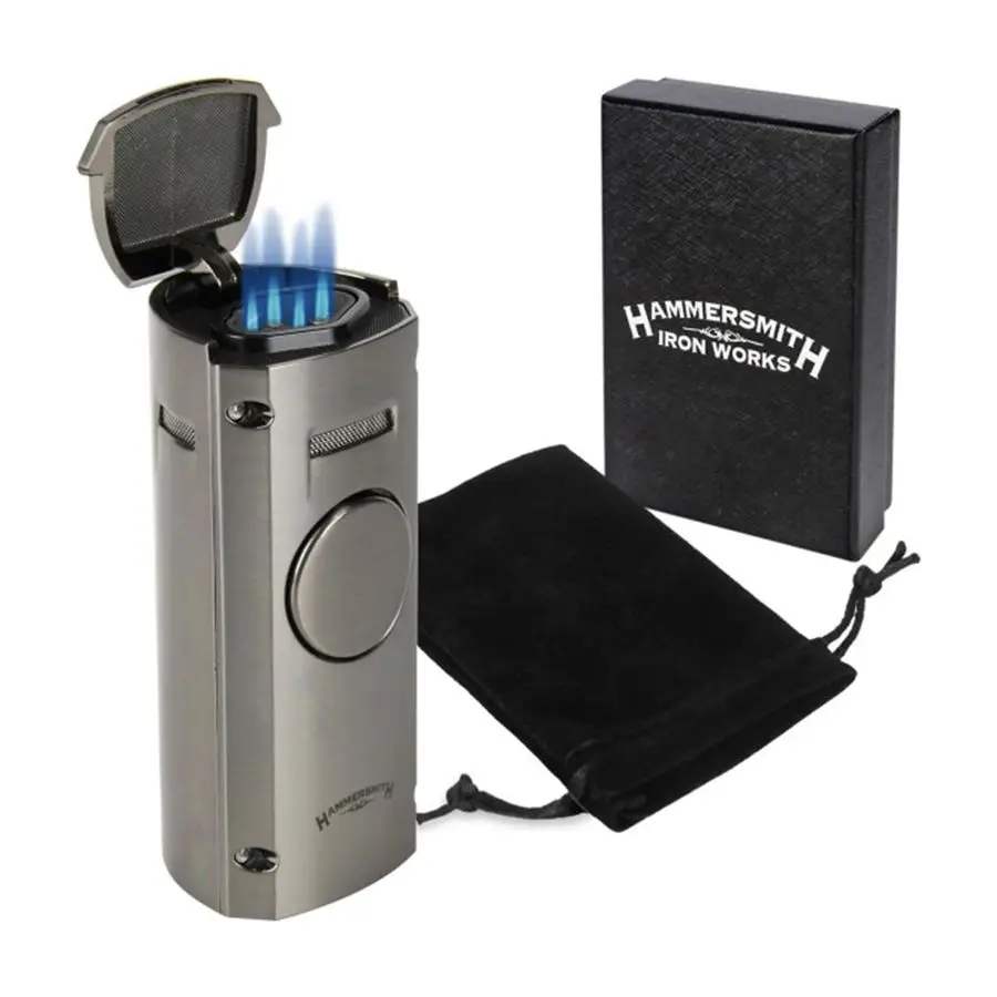 

Howitzer Table Butane Torch Lighter for Cigars and Cigarettes, Refillable Lighters, Cigar Torch with FoldOut Punch Cutter, PushB