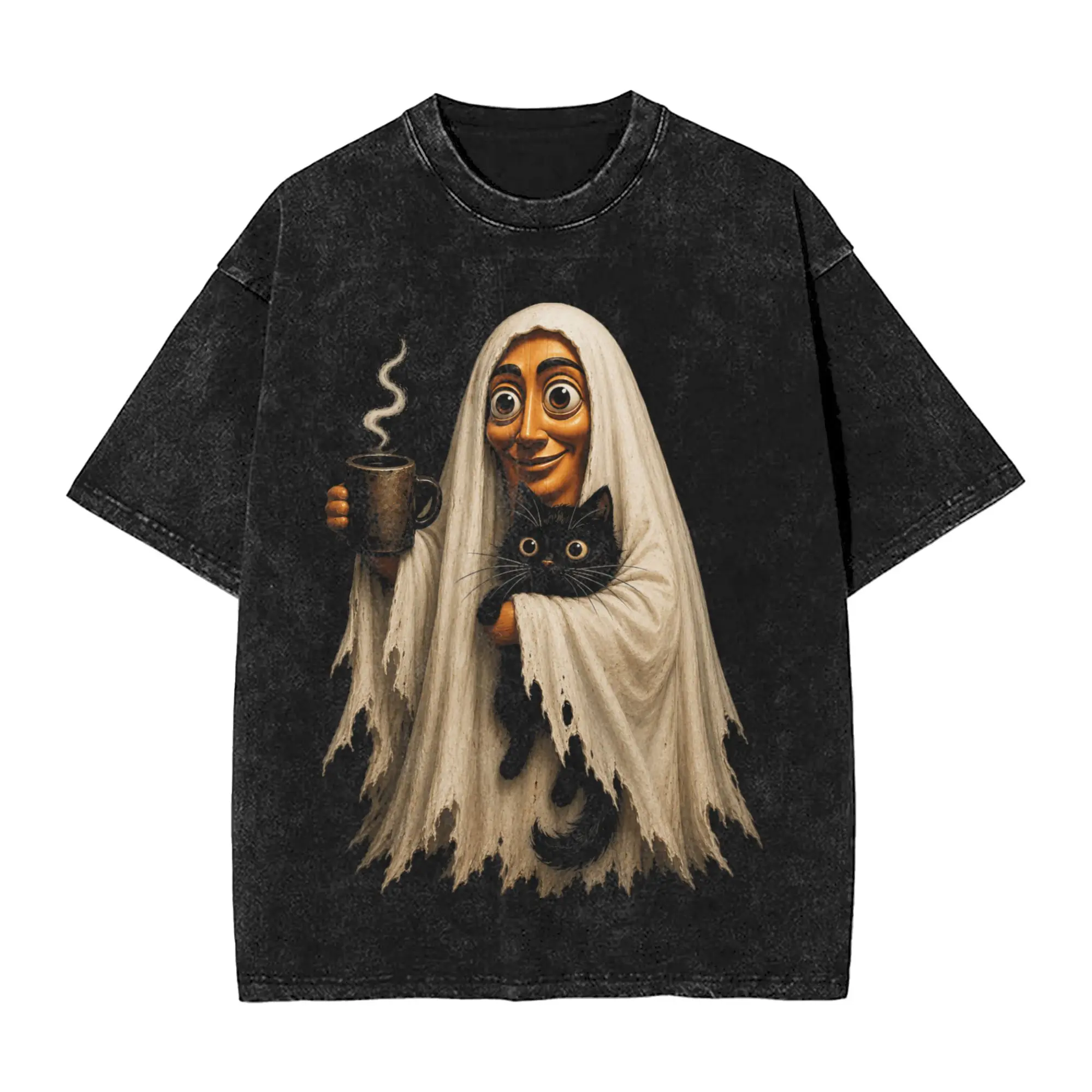 Tung Tung Tung Sahur Halloween Ghost Black Cat Meme T-Shirt for Men  Casual Cotton Tee Shirt Round Neck Short Sleeve T Shirts