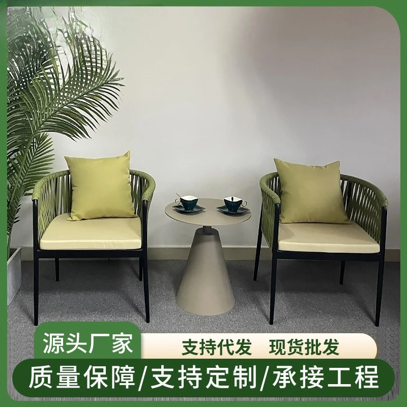 

Nordic outdoor rattan chair coffee table balcony simple leisure open-air bar table and chair cafe outdoor rattan dining table an