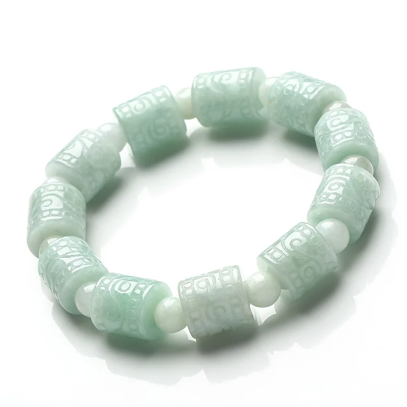 Crafts Jade Light Green Carved Tube Beads Bracelet