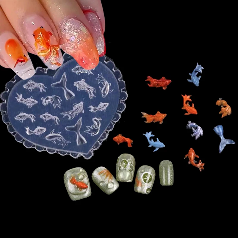 3D Weiche Silikon Nagel Ozean Meerjungfrau Vorlagen Nail art Herz Form Goldfisch Koi Geschnitzte Cartoon Vorlage Für Nagel DIY Zubehör