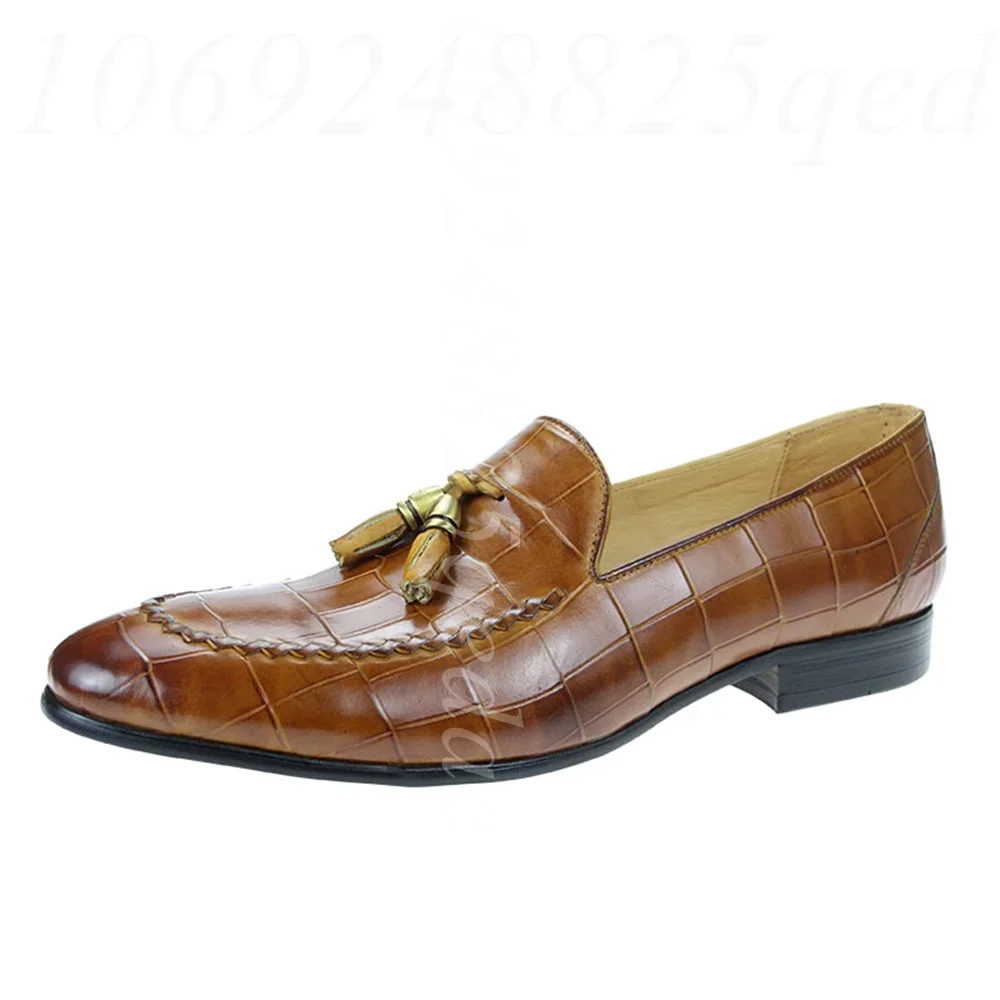 Handcrafted Casual Men Shoes Fashion Tassel Loafers Brown Leather Office Classic Oxfords Footwear Comfortable Rubber Outsole