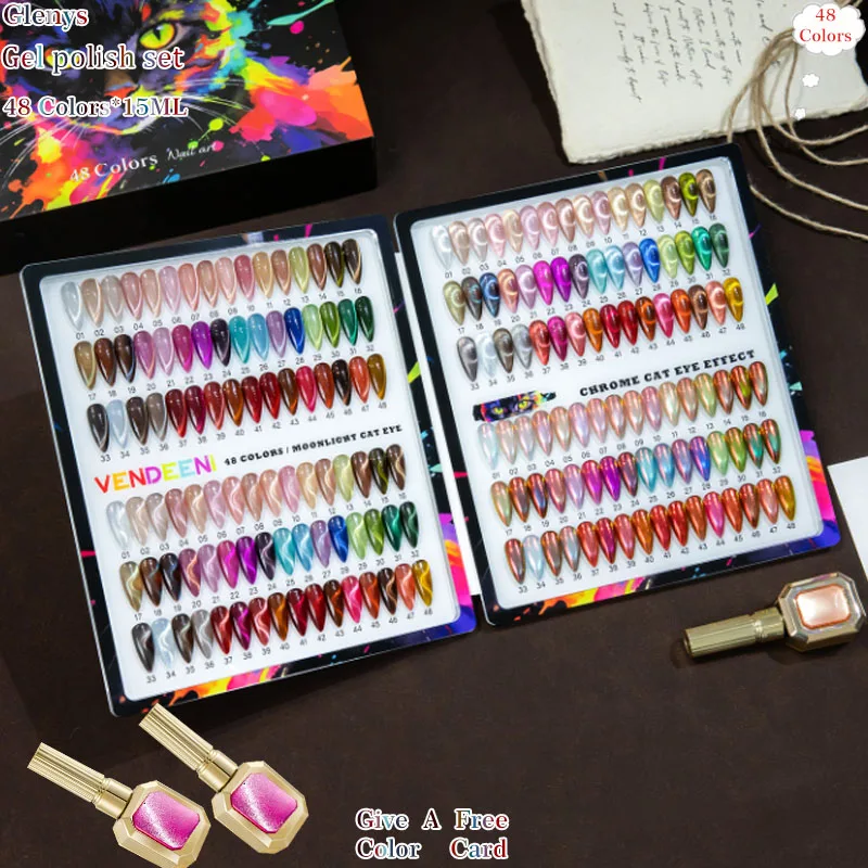 Glenys 48 Pieces * 15ml White Moonlight Cat's Eye Nail Polish Gel Net Red Popular Immersion Gel Nail Salon Essential Varnish Set