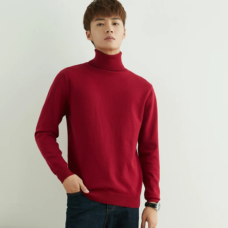 Autumn And Winter New High Neck Sweater Men's Solid Color Pullover Long Sleeve Fashion Thickening Versatile Underlay Knitting