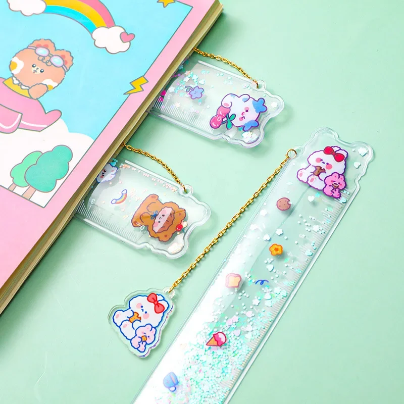1 Piece 15cm Cute Kawaii Stationery Cartoon Drawing Gift Office School Kitten Straight Plastic Ruler