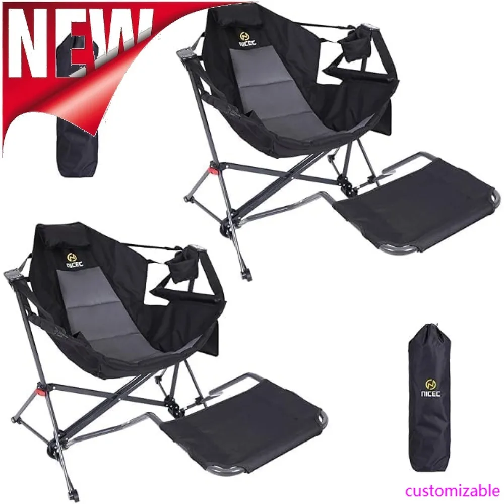 Top Fashion-Hammock Camping Chair, Camping Chair Rocker, Swinging Chair, High Back With Stand, Cup Holder, Side Pocket, Heavy Du