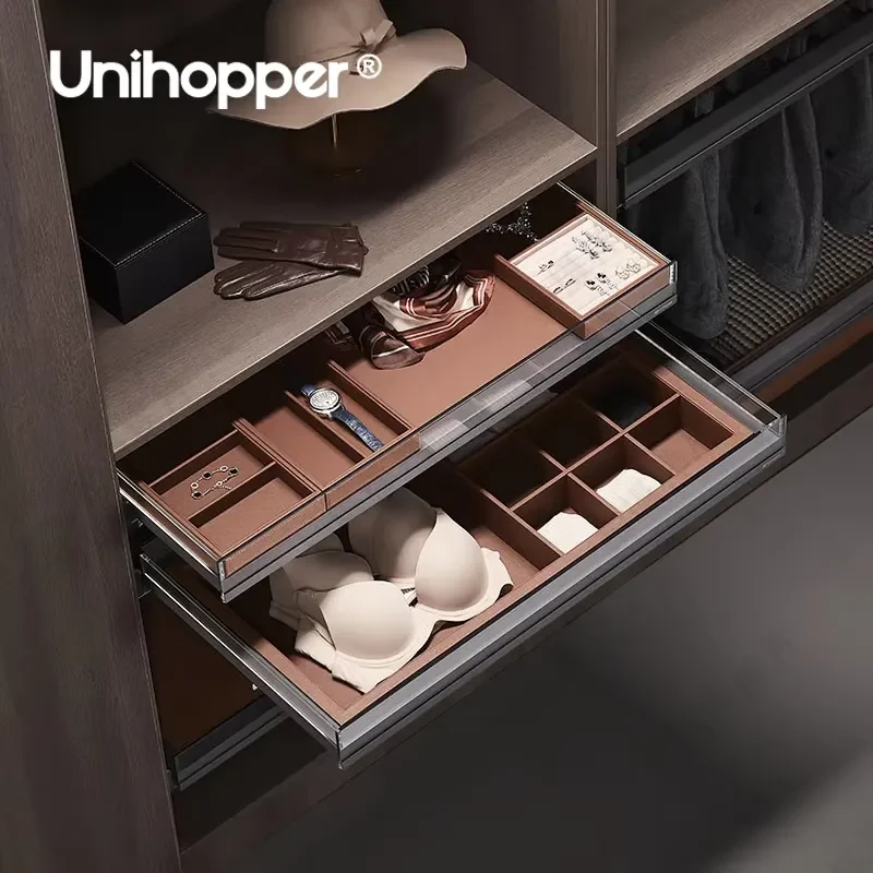 for UNIHOPPER VENKA Series Wardrobe Accessories Closet Organizer Pull Out Soft Closing Leather Jewellery Drawer Box
