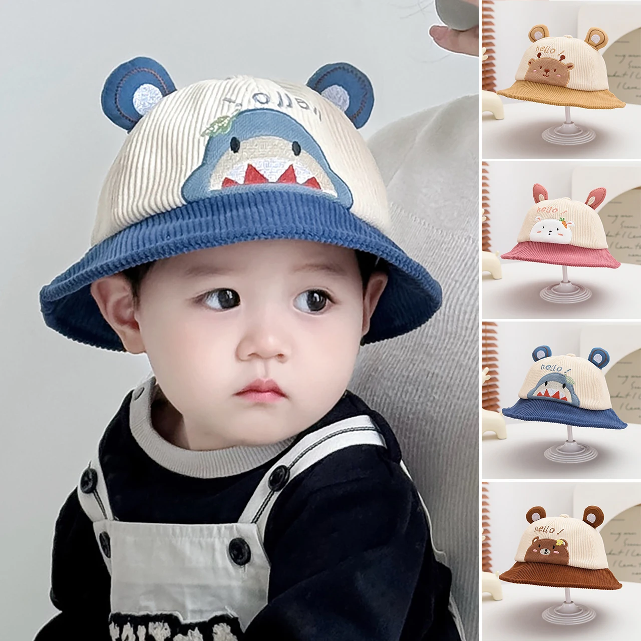 

Autumn Corduroy Basin Cap Cute Cartoon Kids Fisherman Caps 8-36Month Boy Girl Outdoor Windproof Warm Bucket Hat Baby Sun Visors