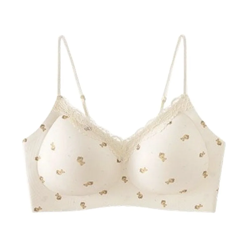 

Бесшовный бюстгальтер с глубоким вырезом V-образной формы, корейское кружево, без косточек, с узором в горошек и сетку, с мультяшными рисунками кролика и медведя, пуш-ап, противоударное нижнее белье