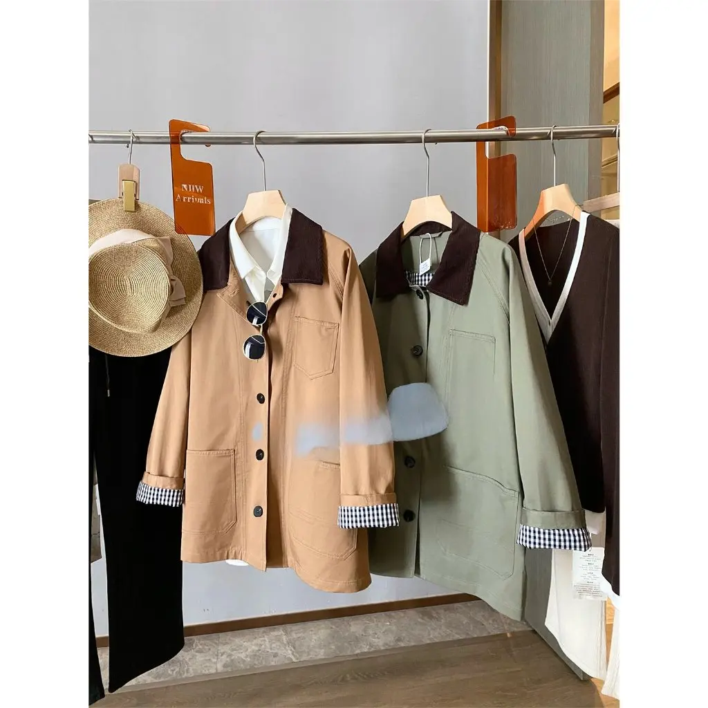 

Zedaijia Yi He Series Women's Windbreaker Jacket High Branch Twill Cotton Contrast Lapel 4K Resolution Hunting Dress Coat