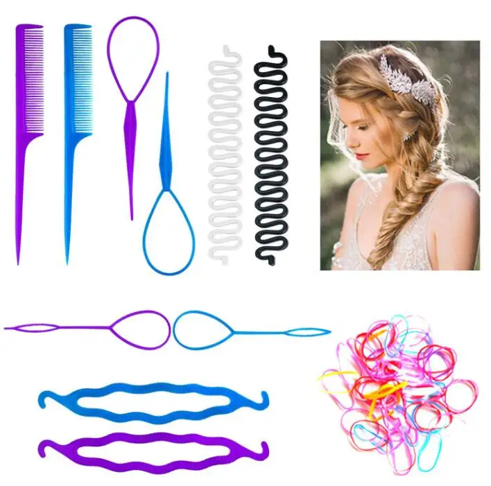 

gray human hair for braiding set Magic Hair Braiding Twist Curler Styling Set Hairpin Holding Hair Braiders Pull Hair Needle