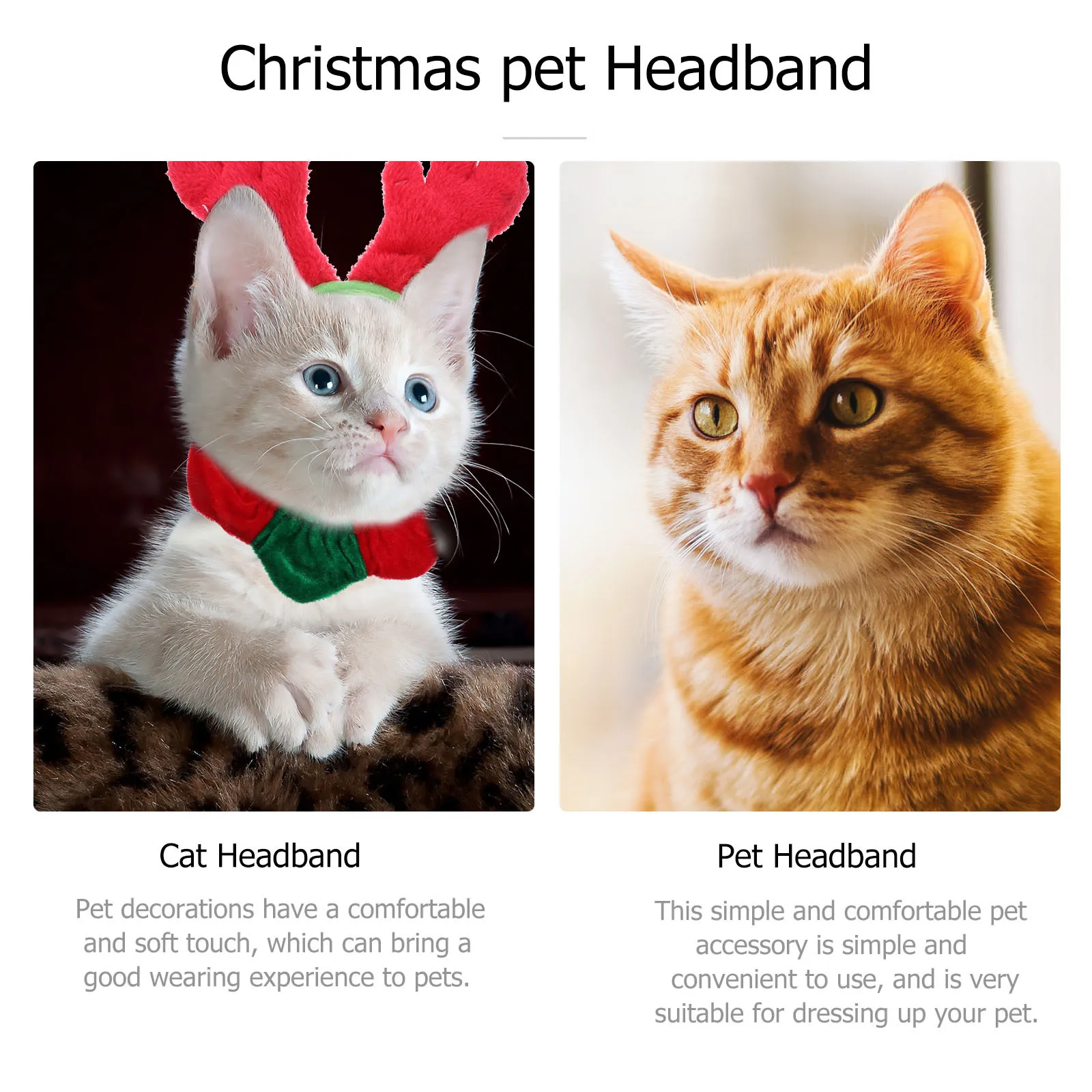 

2Pcs Christmas Pet Reindeer Antlers Headband Cat Collar Elk Headwear Comfortable Soft Festive Pet Accessory Cat Headband