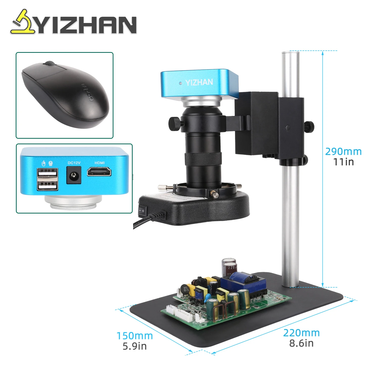 YIZHAN Sony-IMX335 HDMI USB Digital Video Monocular Microscope Camera Mouse Operation With Software 180X C-Mount Lens