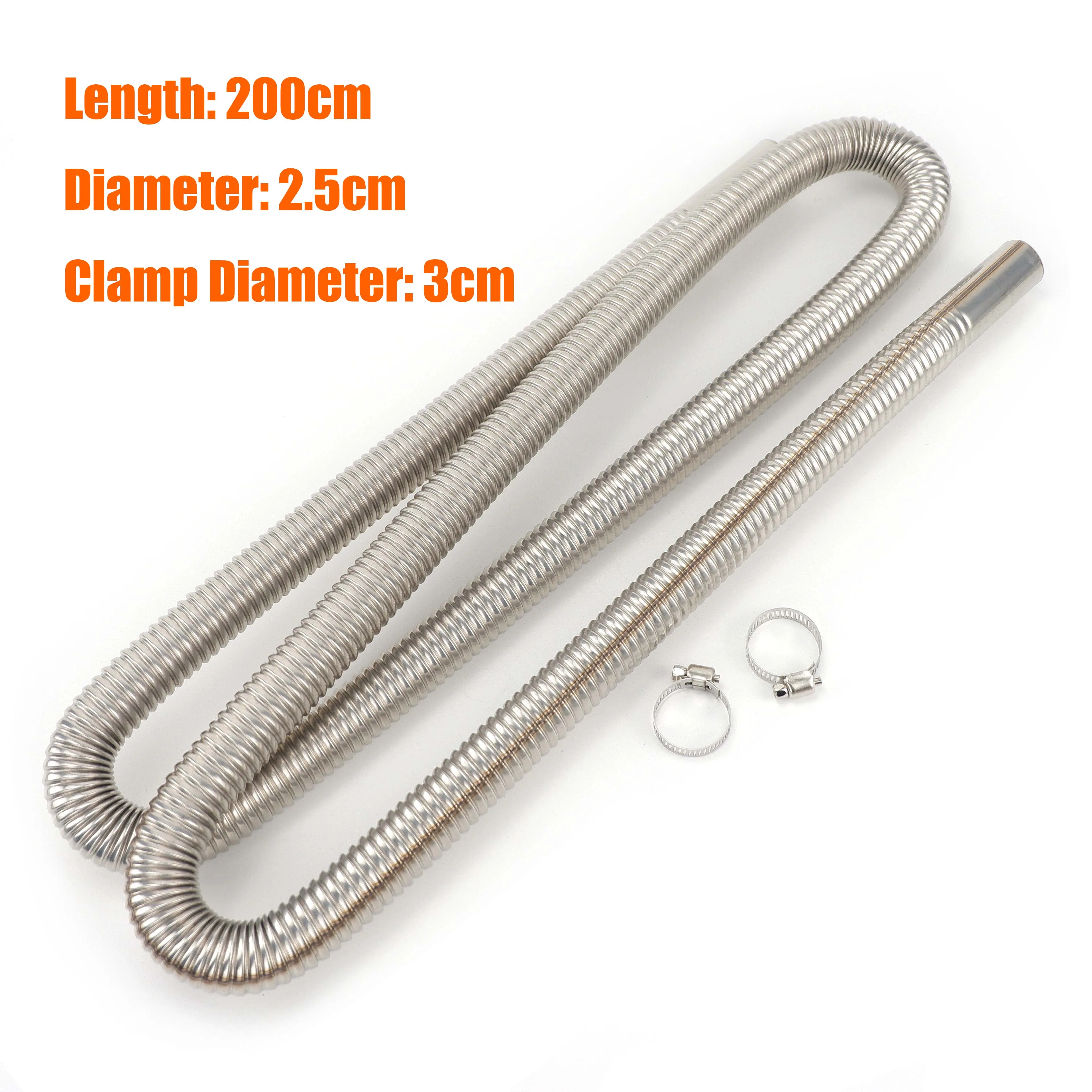 200CM Air Diesel Parking Heater Stainless Steel Exhaust Pipe Tube Gas Vent Hose For Car Camper Caravan Truck Silver