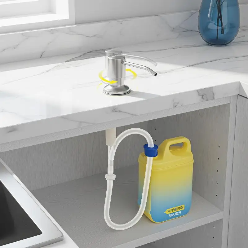 Stainless Steel Kitchen Sink Liquid Soap Dispenser Leakproof Silicone Tube for Home Dish Washing Needs