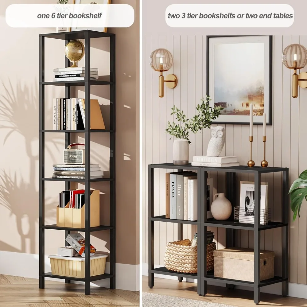6 Tier Tall Narrow Bookcase Stackable Bookshelf for Small Space Living Room Office Study