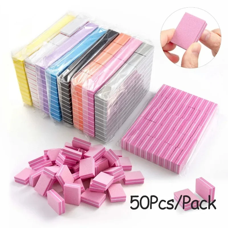 50pcs/pack Mini Sanding Nail File Sponge Cube Two-sided Polished Sponge Strip Block Professional 100/180 Sandpaper Manicure Tool