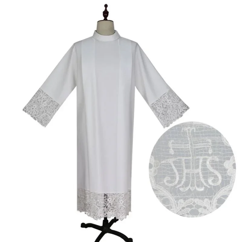 Alb White Clergy Robe Catholic Church Priest Costume Linen Surplice Albs Cassock Lace Liturgical Cottas Choir Vestment