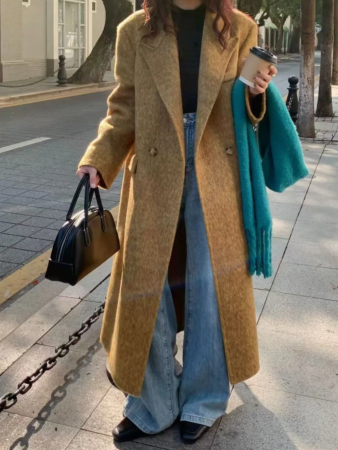 

2025 New Women's Long Coat Korean Commuting Fashion Double-Faced Cashmere Coat Women Long Suit Collar Woolen Coat Autumn Winter