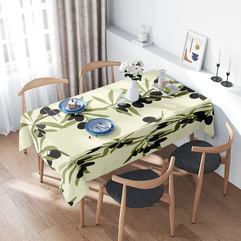 Elegant Olive Branch Tablecloth with Green Leaves Design for Dining Room DecorRectangular 140x265cm Food-Grade Polyester Table L