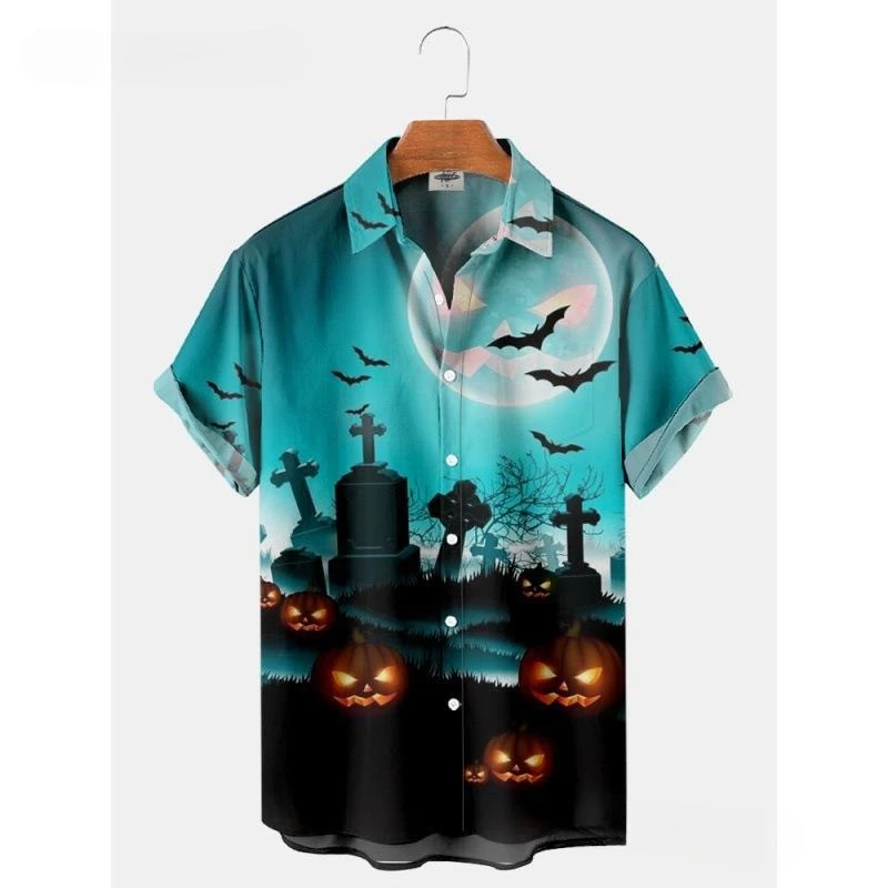 2026 Independent Site Creative Elements Printed Summer Vacation Loose Notched Collar Plus Size Short Sleeve Men's Shirt