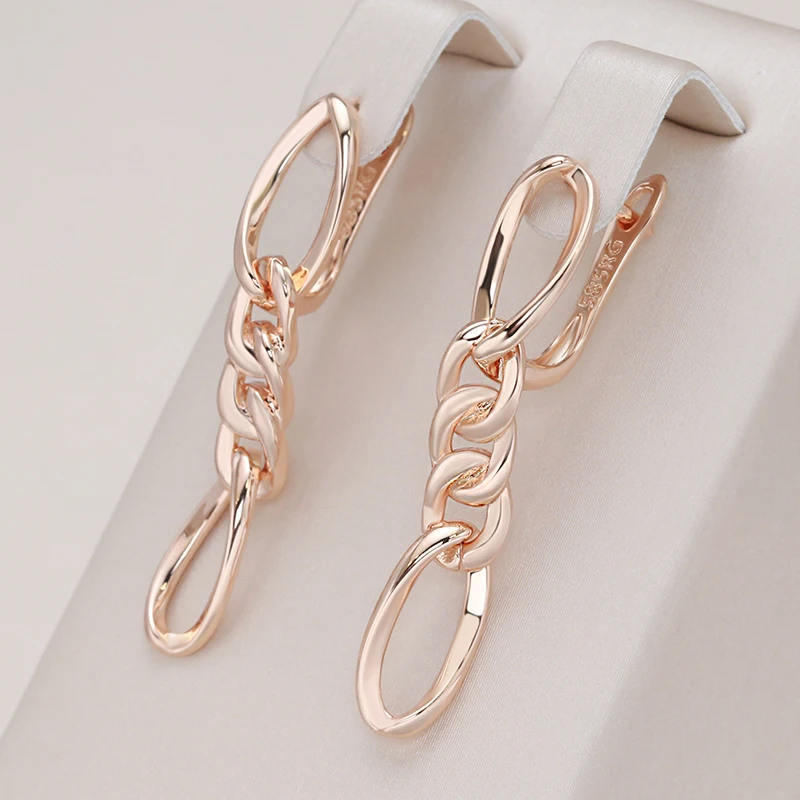 Kinel New Glossy 585 Rose Gold Long Earrings for Women Lovely Hollow Geometry Metal Earrings Cute Gift Fashion Vintage Jewelry