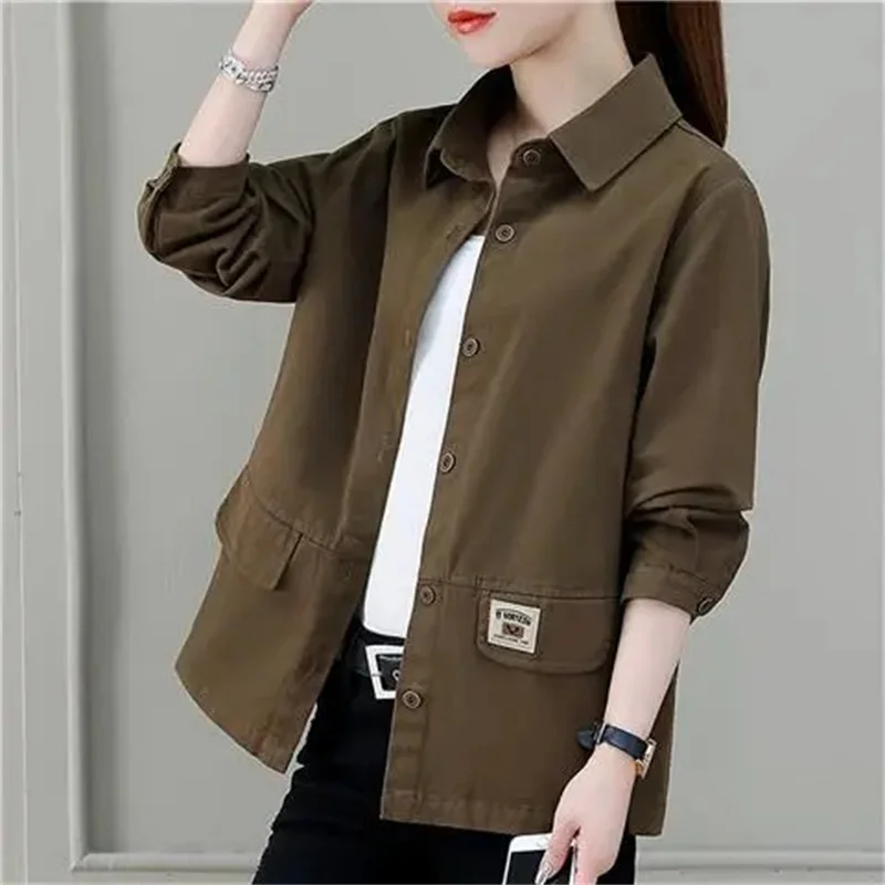 Women Windbreaker Autumn Casual Slim Coat Fashion Plus Size 4Xl  Ladies Jacket Cotton Loose Work Shirt Spring Long Sleeve Jcket