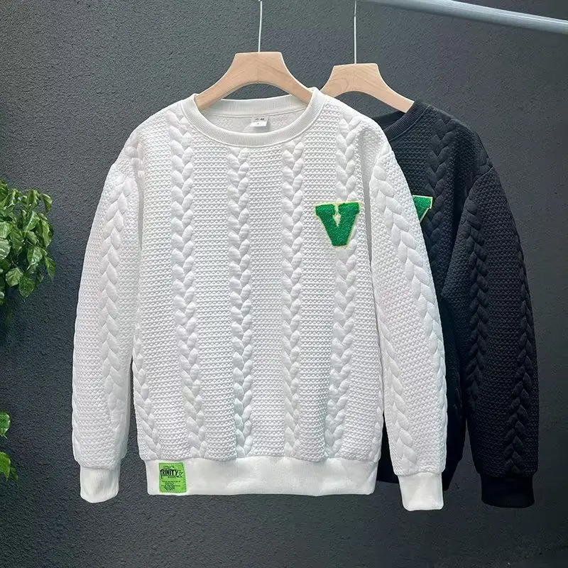 

Men's Knitted Sweater round Ne Letter Embroidery Autumn Winter Soft Polyester Fiber Casual Sle Comfortable Fit Knitwear