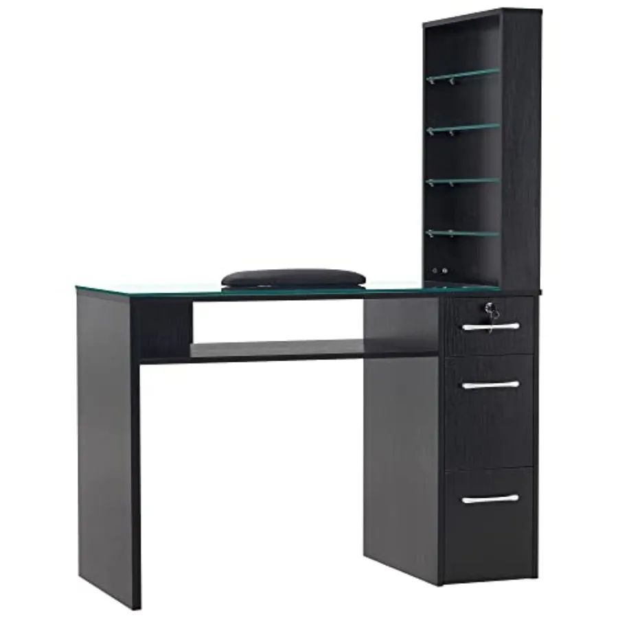 

Manicure Table with Drawers and Storage Shelves, Spa Beauty Salon Station Nail Desk, 45.3" L x 19"(W) x 60"(H) 2673 (Black)