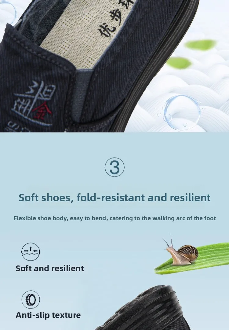 Herren-Slipper aus Canvas, lässige Schuhe, atmungsaktiv, rutschfest, mit dicker Sohle, ideal für ältere Herren, bequem zum Gehen, Canvas-Schuhe. – Detail 8