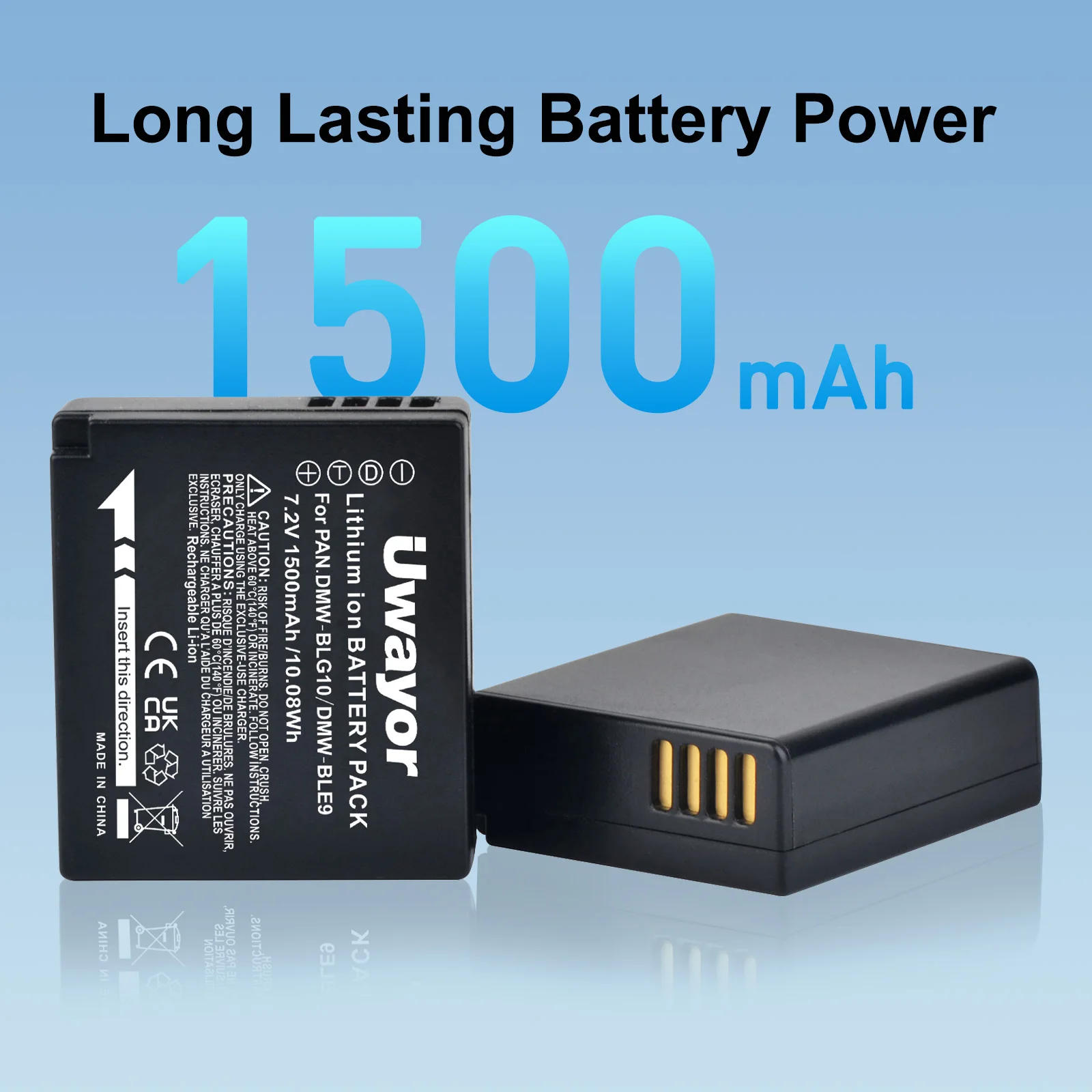 1500mAh Uwayor DMW-BLE9 DMW-BLG10 Battery with LED USB Dual Charger Type C for Panasonic Lumix DMC-GF3,GF5,GX80,GX85,ZS60,ZS100