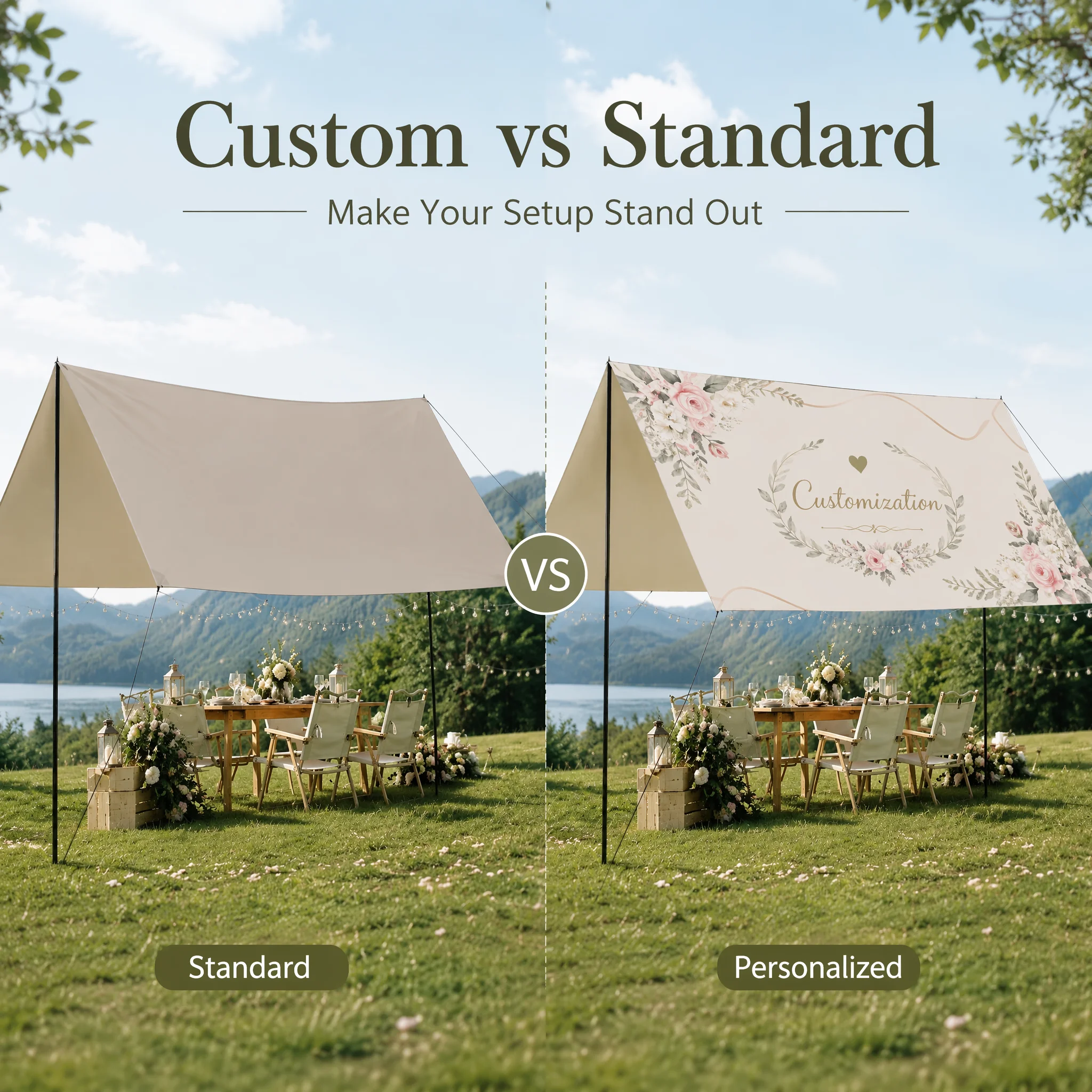 Custom Canopy Tent Personalized Outdoor Shelter Waterproof Camping Awning UV Protection Sunshade for Family Party Events