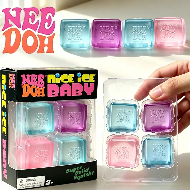 Schylling Needoh Mini Clear Nice Ice Baby 4 Pack Sensory Toy Venting Knead Maltose Slow Rebound Anti-Anxiety Pocket Fidget Gift
