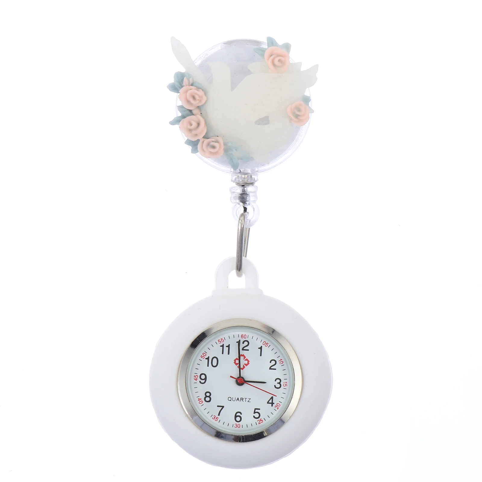 

Floral Decorative Pocket Watch Waterproof Alloy Clip Nurse Watch Women Low Power Operated Nurses Watches