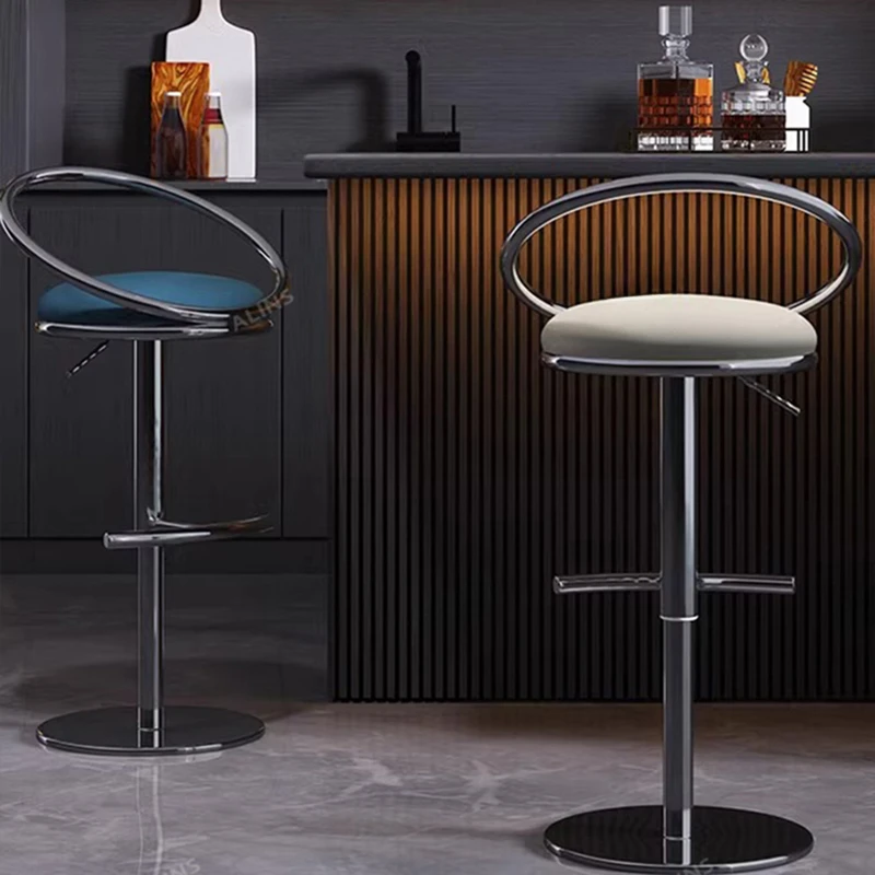 Adjustable Salon Bar Chair Lounge Steel Accent Swivel Design Bar Stools Luxury Leather Comfortable Tabouret De Bar Furniture