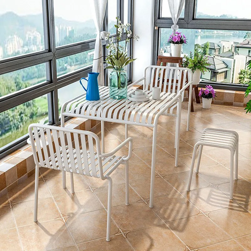 Simple outdoor wrought iron combination courtyard balcony rest arrangement bench backrest kit free table and chair outdoor