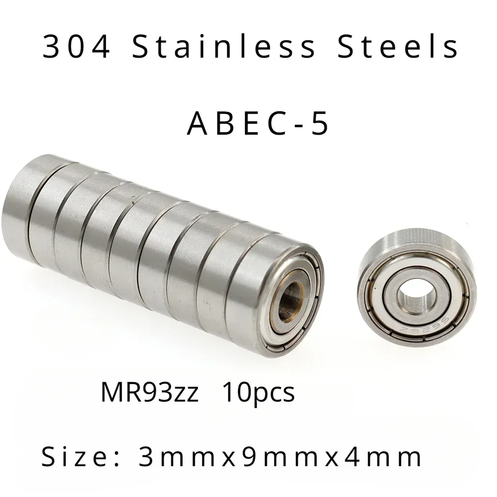 

Veekaft High Performance 304 Stainless Steel ABEC-5 Miniature Deep Groove Ball Bearings MR93zz 3mmx9mmx4mm of 10pcs