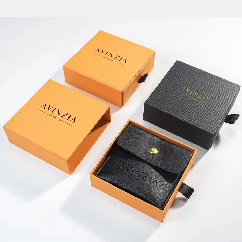 Custom Logo Drawer Sliding Cardboard Paper Luxury Gift Jewelry Box Packaging and Pouch Bag