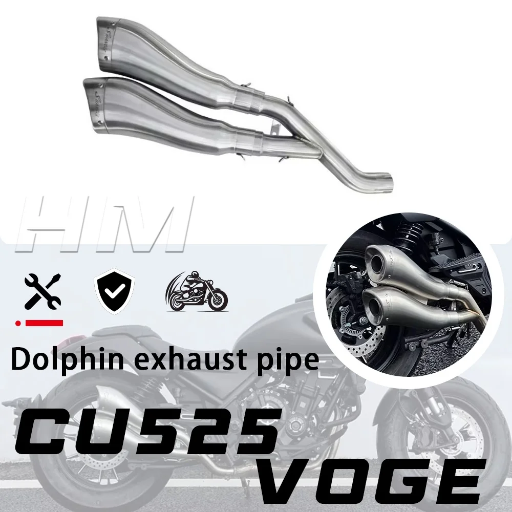For VOGE CU525 motorcycle modified dual silver exhaust pipes 525 CU CU 525 525CU