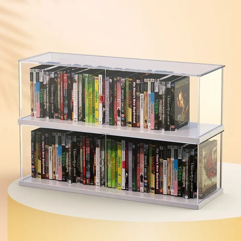 

Stackable Acrylic Video Game DVD Storage Organizer Dust Protect CD Movie Disc Holder Bin with Door Home Media Console Stand