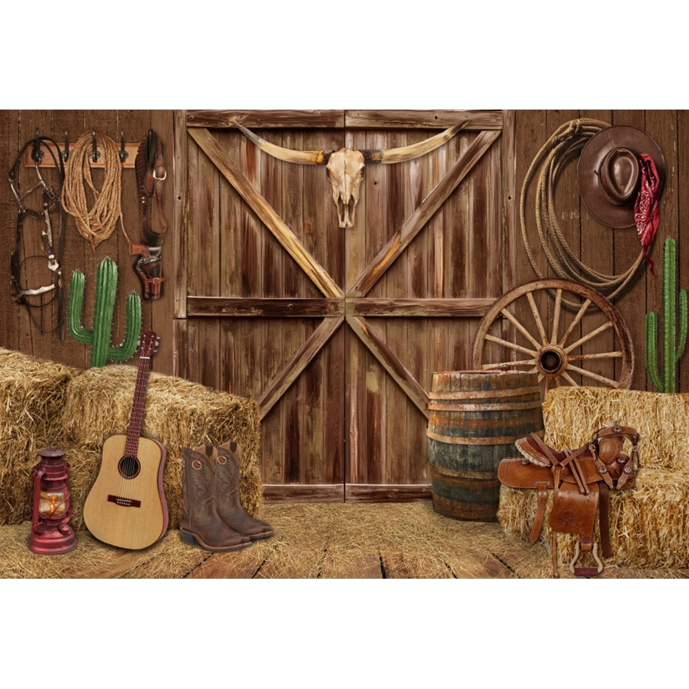 Harvested Fall Barn Backdrops Photography Autumn Hay Blocks Western Cowboy Baby Shower Background Portrait Photographic Props