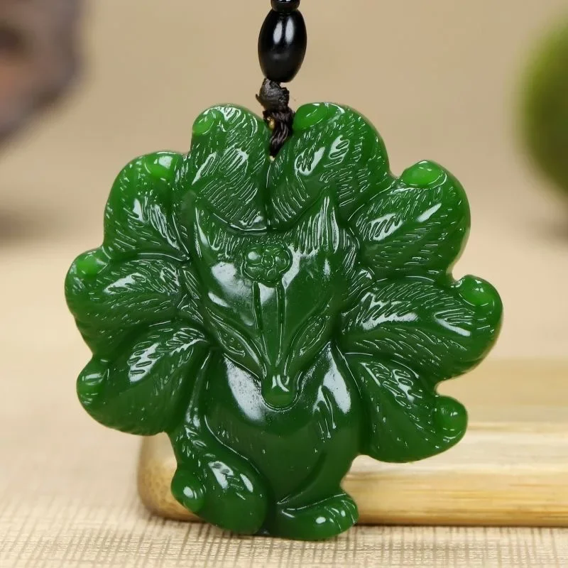 Green Jade Fox Pendant Necklace Real Designer Fashion Accessories Amulet Talismans Gift Women Natural Stone Luxury Charm Jewelry