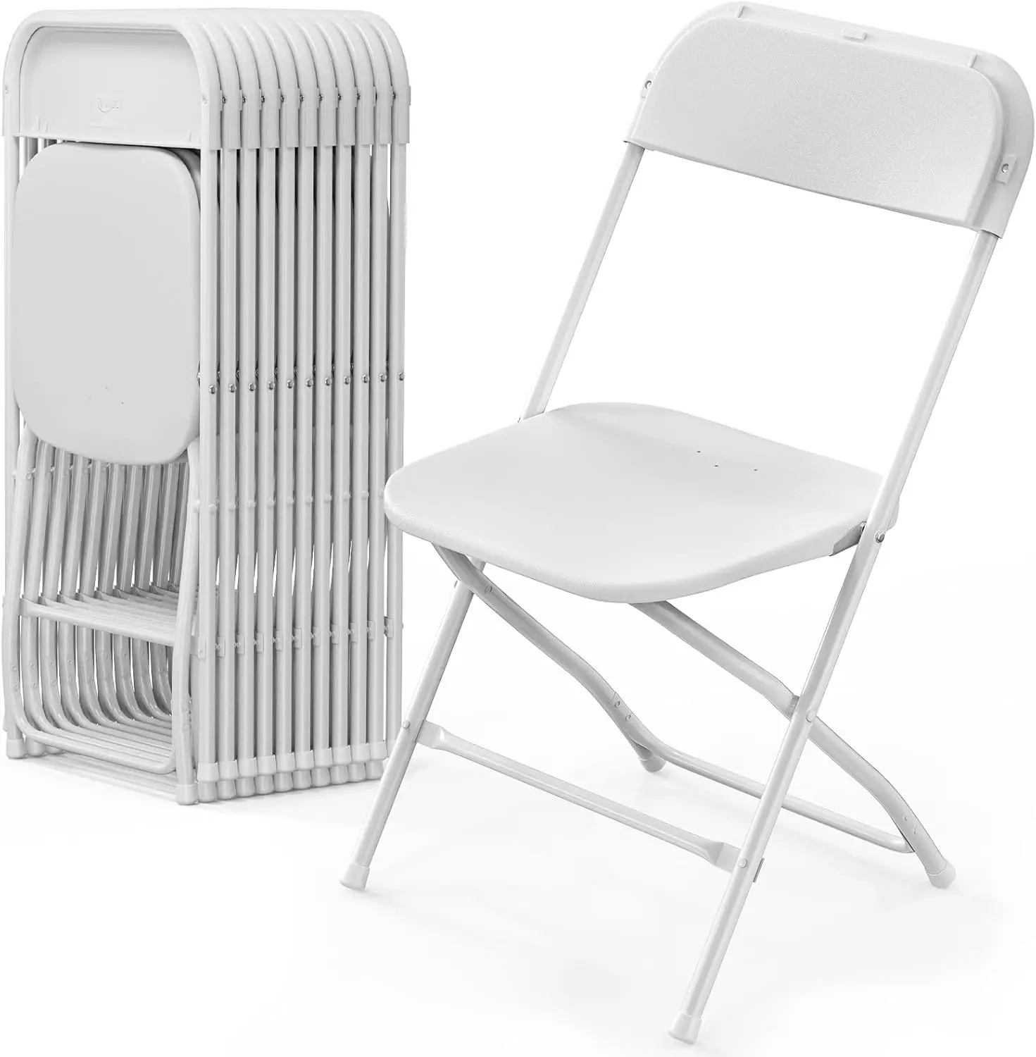 

12 Pa White Plastic Folding Chair, Indoor Outdoor Portable Stackable Commercial Seat With Steel Frame 350Lb. Acity For Events