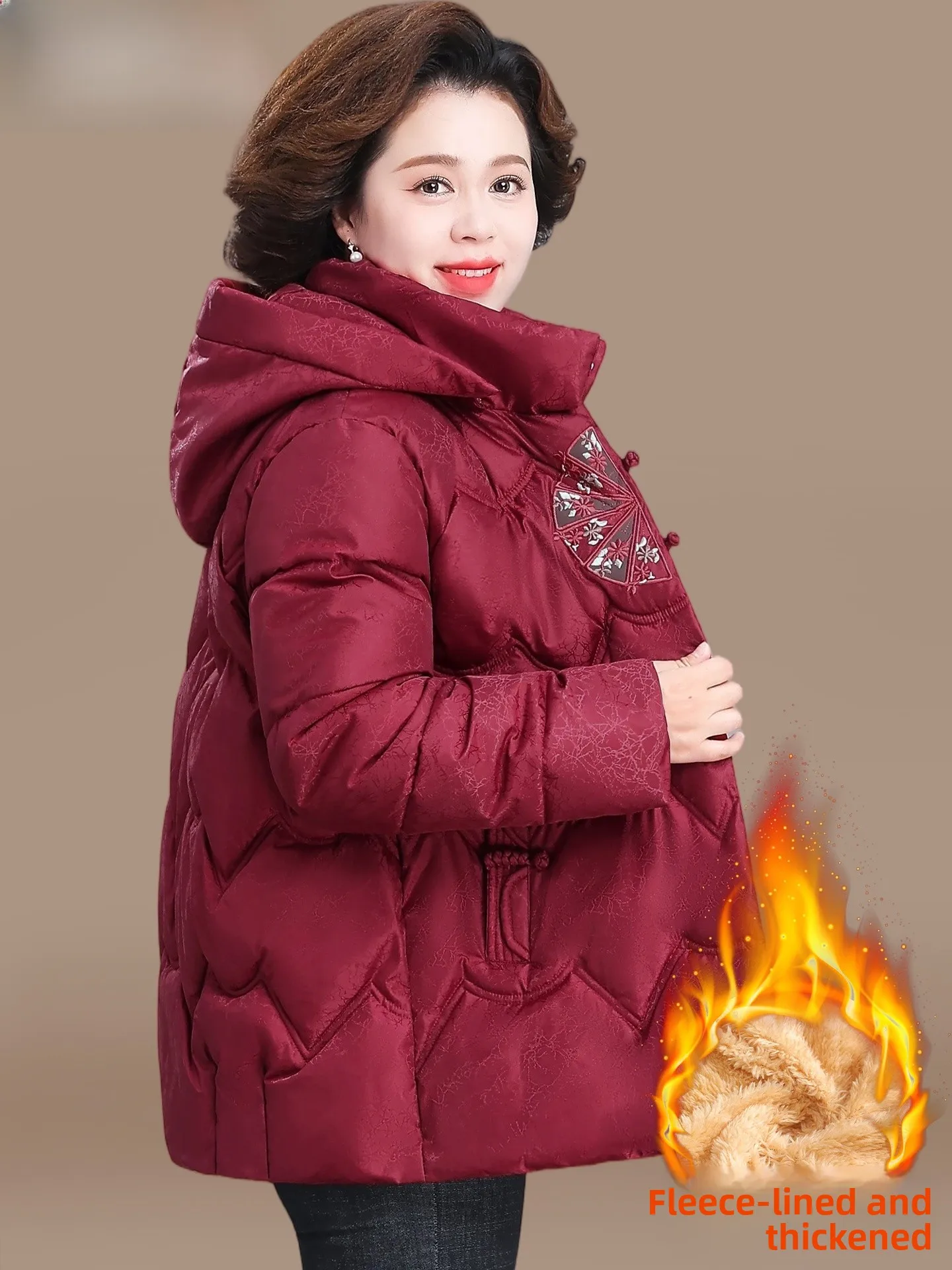 New Chinese Sle Thiened Fce Lined Cotton Jaet Women's Autumn Winter Coat andmother Cotton Clothes Warm Casual Oute...